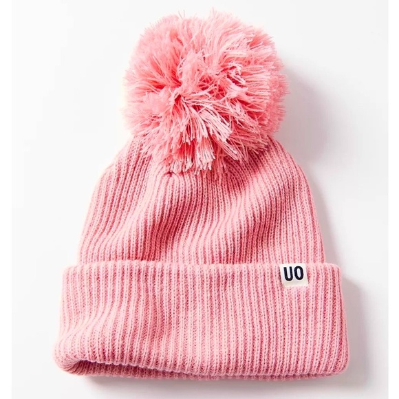 Urban Outfitters Accessories - Urban Outfitters NWT Pink Ribbed Pompom Beanie Fold Over Knit Winter Hat Barbie